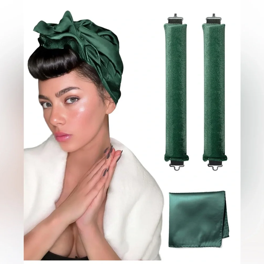 Heatless Curling Rod Set Classic Velvet Hair Rollers Overnight W satin scarf NEW